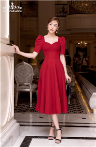 Váy xòe đỏ chiết ly eo - 3889
